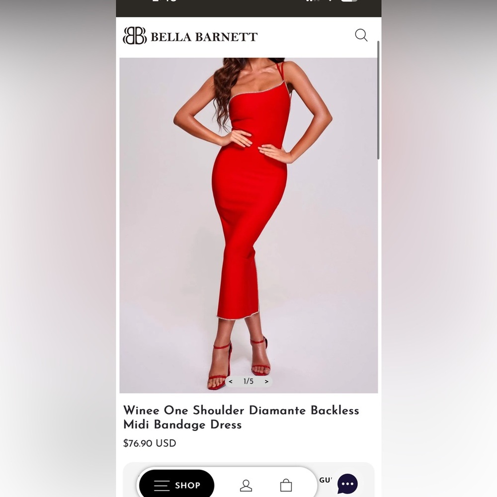 Bella Barnett Wine One Shoulder Diamante Backless Midi Bandage Dress size M